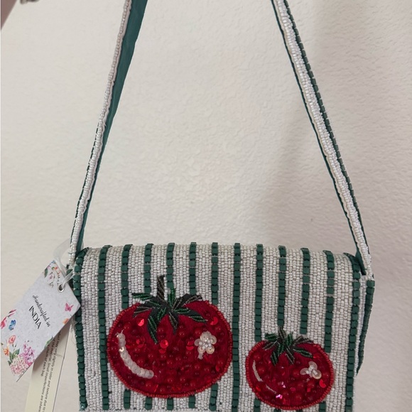 Chic Beaded Crossbody Bag with Tomato Design - Picture 4 of 7